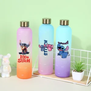 Stitch Gradient Color Sport Water Cups Summer Boy Girl Drinking Glasses Portable Anime Figure Thermal Space Cup Outdoor Products