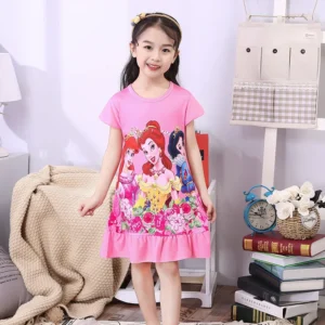 MINISO Girls Night Dress Summer Disney Cartoon Snow White Frozen Princess Elsa Mermaid Print Toddler Girl Nightgown for Teens - Image 5
