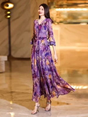 Bohemian-style Vacation Chiffon Dress 2025 Summer Fashion Print Casual Vacation Beach A-line Large Swing Elegant Long Dress - Image 6
