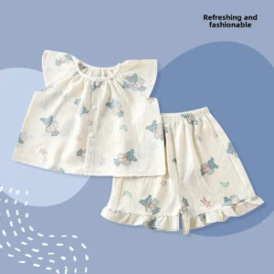 New Summer Children's Sleepwear Short Sleeve Fairy Wings Set Sweet Stylish Thin Home Clothes Two Piece Set for Girls - Image 3