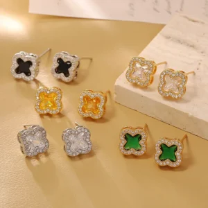 Ultra-Shiny Zircon Four-Leaf Clover Earrings Trendy Summer 2025 High-End Sensation Unique Design Elegant Versatile Ear Jewelry