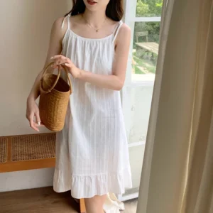 2024 Summer Sexy Lingerie Spaghetti Strap 100% Cotton Nightgowns for Women Korean Sleepwear Night Dress Nightdress Home Nighty - Image 2