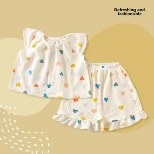 New Summer Children's Sleepwear Short Sleeve Fairy Wings Set Sweet Stylish Thin Home Clothes Two Piece Set for Girls - Image 2