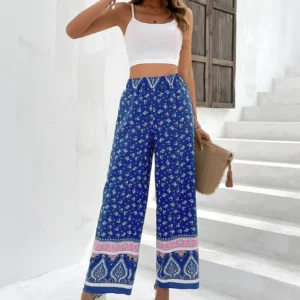 Summer New Women's Casual Holiday Style Long Pants Wide Leg Pants Print Set Two Piece Set AE Origin No Sleeve Long Pants Set - Image 3