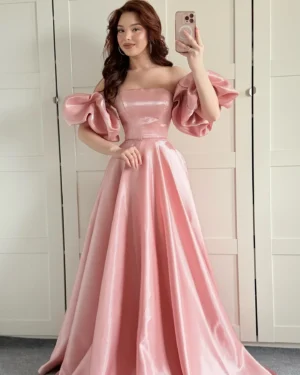 Customized Fashion Evening Dress Taffeta Fabric Off Shoulder Pink Prom Gowns Wedding Birthday Party Multi Occasion Dresses Long
