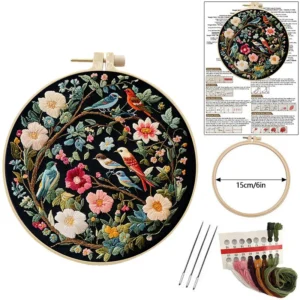 Embroidery Kit for Beginners Flower Bird Embroidery Starter Kit Stitches Practice Kit Stamped Cross Stitch Sets with Tools