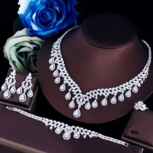 ThreeGraces 4pcs Luxury Shiny Water Drop Cubic Zirconia Delicate Dubai Bridal Wedding Evening Party Jewelry Set for Women T1041