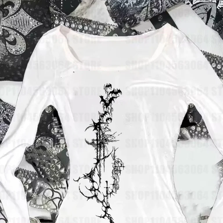 Aesthetic Letter Print Womens T-Shirt Gothic American Style Y2K Retro Stiletto Chic Harajuku Streetwear Emo Girl Long Sleeve Top - Image 4