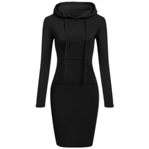 Autumn Winter Warm Sweatshirt Long-sleeved Dress Woman Clothing Hooded Collar Pocket Simple Casual lady Dress Vesdies Sweatshirt - Image 3