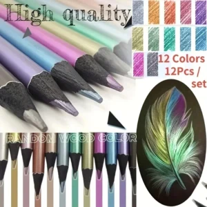 12 Color Metallic Colored Pencils Drawing Sketching Set Painting Coloring Colour Pencils Profession Art Supplies For Artist - Image 2