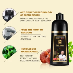 Long Lasting Hair Color Shampoo 3 in 1 Black Hair Dye Shampoo for Women&Men Natural Herbal Safety Cover White Gray Hair Cream - Image 3