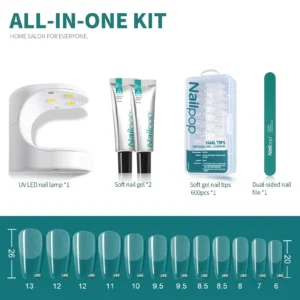 Nailpop Nail Tips and Glue Gel Nail Kit Fast Nail Extension Set with Soft Gel UV Lamp 600Pcs Semi Matte Nails and Files Tools - Image 2