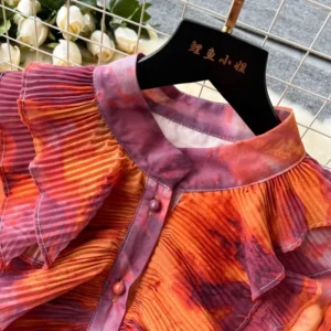 Retro Elegant Autumn Edible Tree Fungus Patchwork Long Sleeves Print Chiffon Dress A-line French Vintage Vacation Women Dresses - Image 6