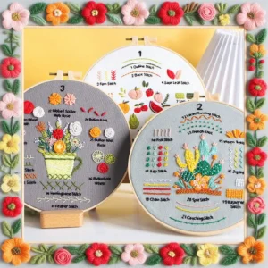 4pcs DIY Embroidery Starter Kit with 1pc Plastic Hoop Needles Threads Fabric DIY Craft for Adults Crafting Supplies Art Project - Image 3