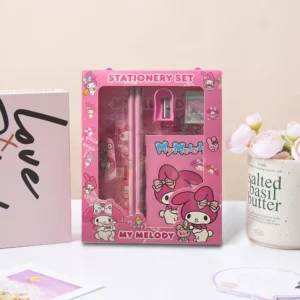 6PCS/Set Sanrio Hello Kitty Kuromi Stationery Set School Gifts With Pencil Pen Sharpener Eraser Notebook Ruler - Image 4
