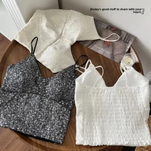 Sexy Sparkling Crop Top Women's Summer New Style Integrated Pad Design Sensual Outerwear Vest Glittering Trendy Female Wear