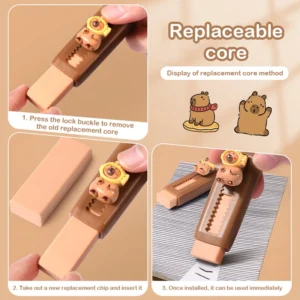 Capybara Eraser Cute Push-Pull Eraser Cartoon Design Student Stationery Office & School Supplies Kawaii Back to School Supplies - Image 4