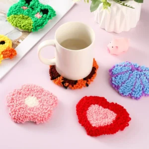 Punch Needle Coasters Kit for Beginners Adults 6pcs plant Pattern Embroidery Punch Needle Kits Tufted Rug Punch Decoration - Image 4