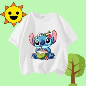 Stitch children's round-neck short-sleeved cartoon print casual shirt - Disney summer T-shirt - Boys' and girls' sports shirt - Image 4