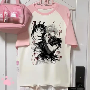 Tokyo Ghoul shirt female aesthetic kawaii Pop Culture Punk Retro hip hop shirt 2000s Colorful Vintage Breathable 2000s Y2k