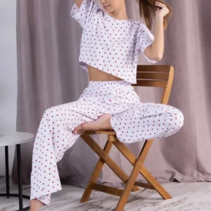2025 Spring-Summer Heart Print Pajama Set Women Short Sleeve & Cropped Pants 2PC Breathable Loungewear Lightweight Home Outfit - Image 4