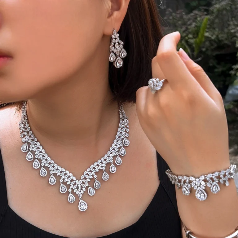ThreeGraces 4pcs Luxury Shiny Water Drop Cubic Zirconia Delicate Dubai Bridal Wedding Evening Party Jewelry Set for Women T1041 - Image 2