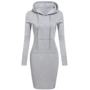 Autumn Winter Warm Sweatshirt Long-sleeved Dress Woman Clothing Hooded Collar Pocket Simple Casual lady Dress Vesdies Sweatshirt - Image 6