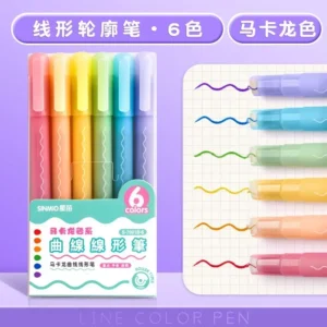 3/6/8 PCS Line Shaped Highlighter Roller Tip Curve Liner Marker Pen Kawaii Graffiti Pen Korean Stationery School Office Supplies - Image 2