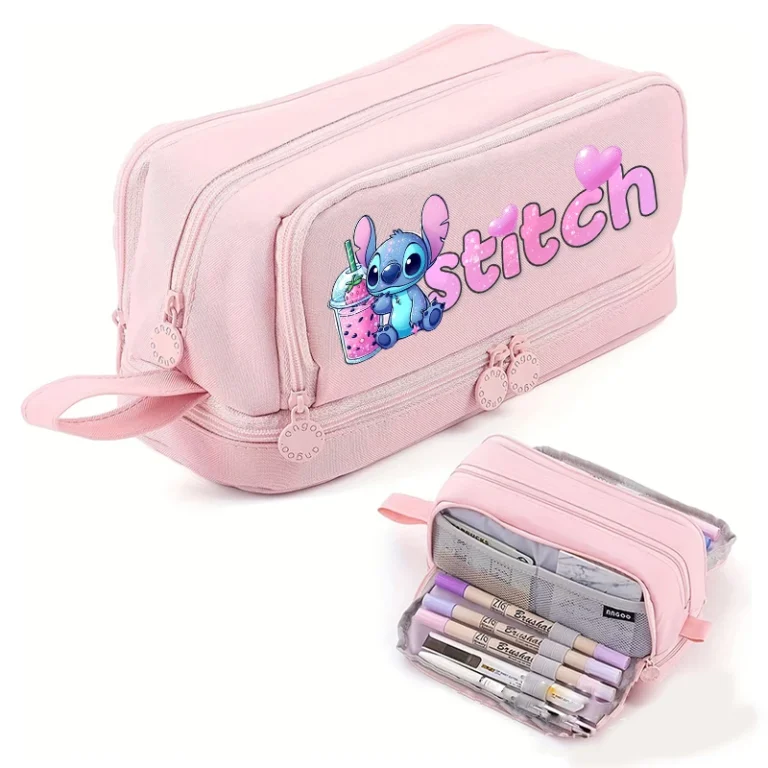 Disney Stitch Large Capacity Portable Stationery Case Dirt Resistant Girls High Value Pencil Bags Cartoon Anime Figure Box Gifts - Image 2