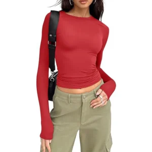 1pcs Four Seasons Fashion Senior Women T-shirt Long Sleeve Crew Neck Solid Slim Fit Tee Ladies Crop Top Daily Streetwear Camis - Image 4
