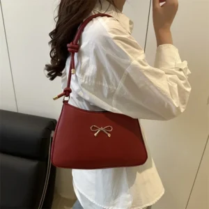 French Butterfly Knot Large Capacity Casual Solid Retro Simple Quality Women's Single Shoulder Armpit Bag Soft Square Shape - Image 3
