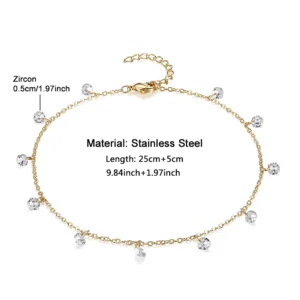 MinaMaMa Multilyaer Stainless Steel Tassel Zircon Crystal Anklet For Women Yoga Beach Leg Bracelet Anklets Foot Chain Jewelry - Image 2