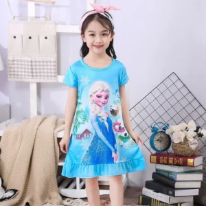 MINISO Girls Night Dress Summer Disney Cartoon Snow White Frozen Princess Elsa Mermaid Print Toddler Girl Nightgown for Teens - Image 2