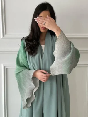 Middle-East Abaya Muslim Flare Sleeve Casual Arabian Pleated Open Front Abayas Turkey Kaftans Women Jilbabs Islamic Maxi Dresses - Image 3