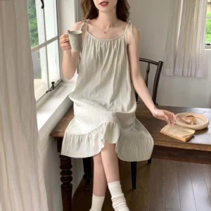 2024 Summer Sexy Lingerie Spaghetti Strap 100% Cotton Nightgowns for Women Korean Sleepwear Night Dress Nightdress Home Nighty - Image 4