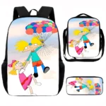 Cartoon H-hey A-arnold Child School Backpack with Lunch Bags ,Pencil Bags ,School Bags for Boys Girls Best Gift