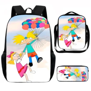 Cartoon H-hey A-arnold Child School Backpack with Lunch Bags ,Pencil Bags ,School Bags for Boys Girls Best Gift