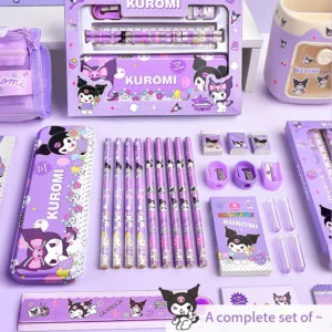 Cartoon Kuromi Melody School Supply Set with Pencil Case Crayons Safety Scissors for Kids Back To School Essentials Gift Box