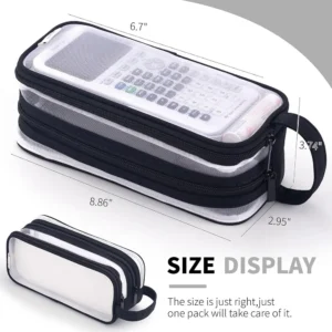 Large Grid Mesh Pencil Case 2 Compartments, Clear Pen Pencil Pouch, Multifunction Transparent Stationery Bag for Student - Image 3