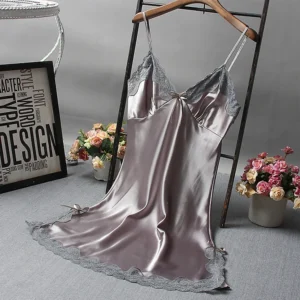 Summer Women's Sexy Satin Soft Nightdress Lace Lingerie Sleepwear Solid Color Ladies Wrap Short Dresses Nightwear - Image 2