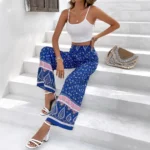 Summer New Women's Casual Holiday Style Long Pants Wide Leg Pants Print Set Two Piece Set AE Origin No Sleeve Long Pants Set