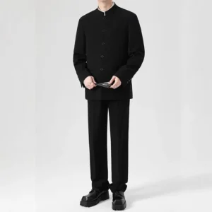 New Chinese Style Stand Collar Casual Suit Men's Spring Autumn 2024 New Zhongshan Suit Jacket And Pants One Complete Set - Image 3
