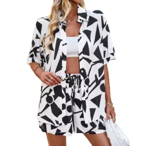 Summer Casual Women's Fashion Print Top Shorts Two-Piece Set Cross-Border Age-Defying Ensemble Elegant Lady's Outfit - Image 5
