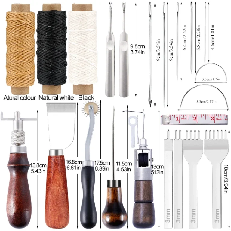 KRABALL Leather Craft Tool Kit Leather Hand Sewing Repair Kit Stitching Punch Carving Work Groover Set DIY Tool Set Professional - Image 2