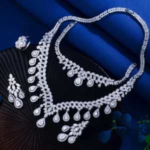 ThreeGraces 4pcs Luxury Shiny Water Drop Cubic Zirconia Delicate Dubai Bridal Wedding Evening Party Jewelry Set for Women T1041 - Image 3