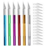 Fniiva Engraving Cutter with 5pcs Blade Metal Handle Craft Carving Sculpture Paper Non-Slip Knife DIY Repair Hand Leather Tools