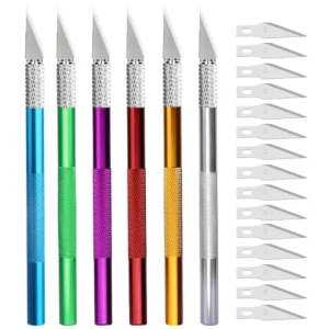 Fniiva Engraving Cutter with 5pcs Blade Metal Handle Craft Carving Sculpture Paper Non-Slip Knife DIY Repair Hand Leather Tools