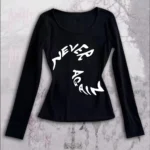 Gothic Vintage Punk Emo Girls Long tee Sleeve Sexy leisure Letter Printing Y2K Streetwear women loose and comfortable tops