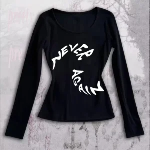 Gothic Vintage Punk Emo Girls Long tee Sleeve Sexy leisure Letter Printing Y2K Streetwear women loose and comfortable tops