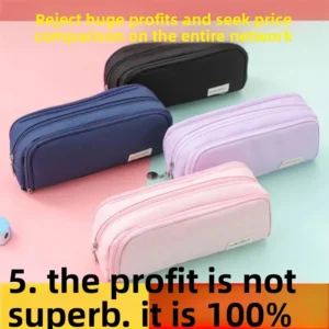 Large Capacity Square Pencil Case Simple Pure Color Girls Stationery Storage Bag Fashionable Canvas School Supplies Bag